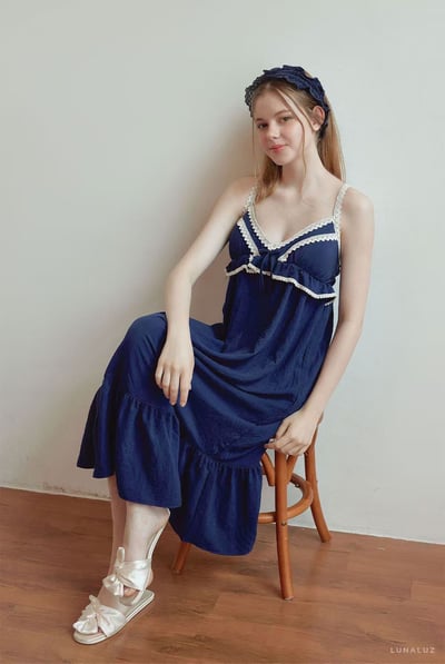 韓國 LUNA 歐風蕾絲海洋魚尾長裙洋裝睡衣1