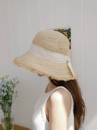 韓國 UNI 初夏不收邊蝴蝶結圓形帽草帽6
