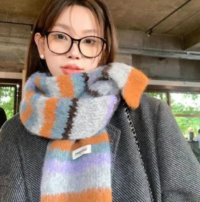 正韓EBA學院風撞色條紋圍巾 ( 8%羊毛 )1