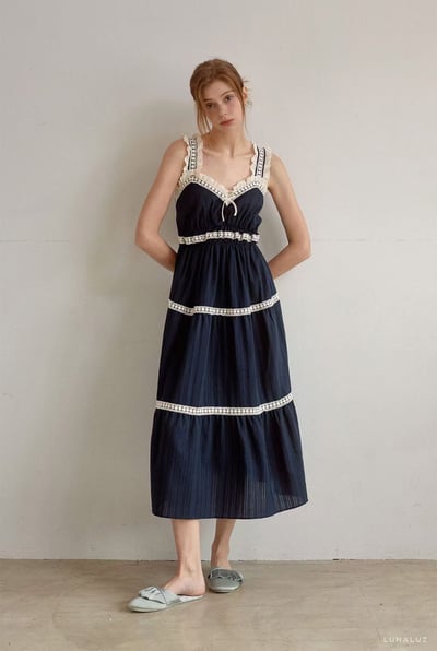 韓國 LUNA 法式花邊蛋糕長裙睡衣5