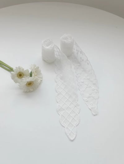 韓國 UNI 薄紗蕾絲格紋小花綁帶頭飾絲帶8