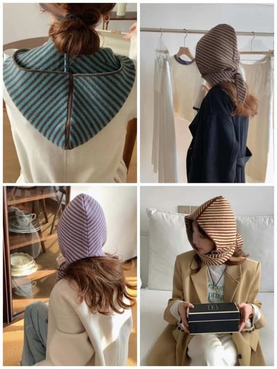 正韓EBA連帽條紋針織小圍巾5