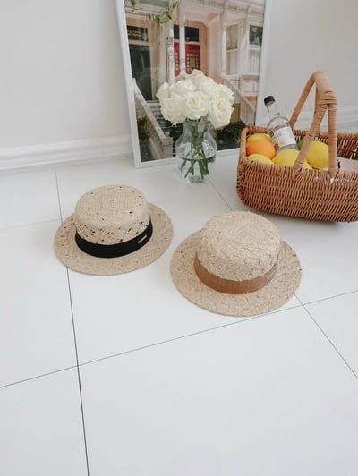 韓國 UNI 初夏俐落圓形帽平頂草帽8