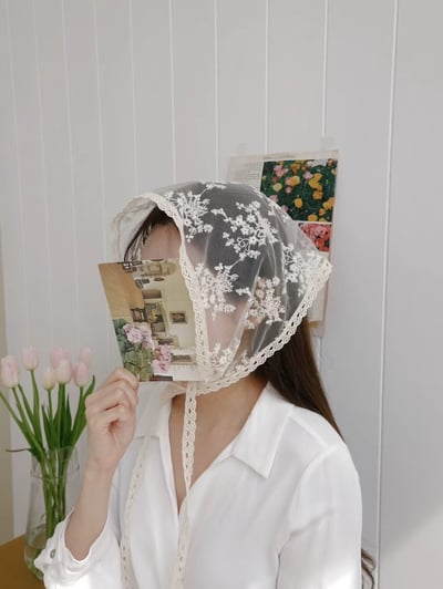 韓國 UNI 薄紗繡花頭巾絲巾5