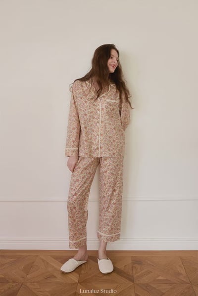 韓國 LUNA 法式鄉村碎花女生情侶套裝睡衣10