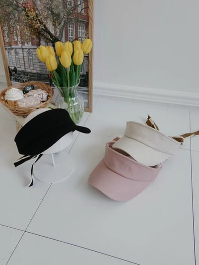 韓國 UNI 淑女撞色絲帶半罩遮陽帽5