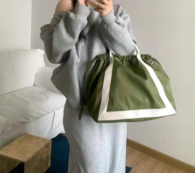 韓國TRO 文青通勤抽繩尼龍手提側背托特包4