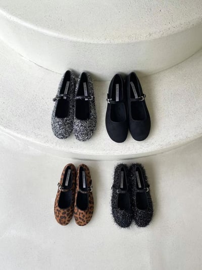 韓國ELF皮草低跟淑女百搭娃娃鞋9