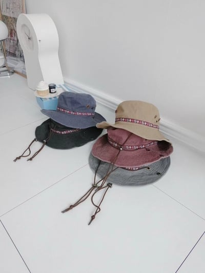 韓國UNI野外登山露營丹寧圖騰漁夫帽3