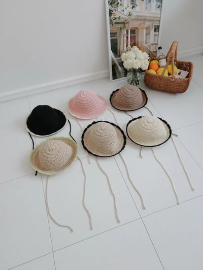 韓國 UNI 度假撞色編織綁繩防曬漁夫帽3