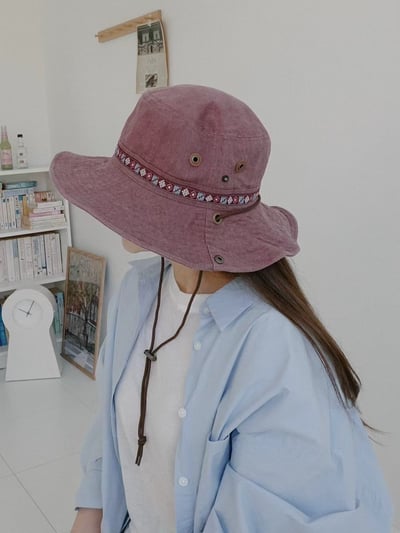 韓國UNI野外登山露營丹寧圖騰漁夫帽4