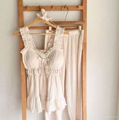 韓國 LUNA 法式清透絲沙兩件式長褲套裝睡衣11