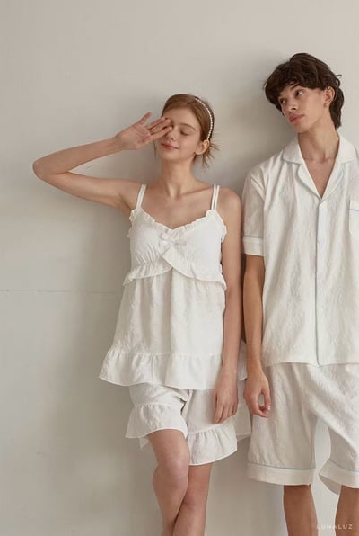 韓國 LUNA 法式壓花浪漫風情男女情侶套裝睡衣5