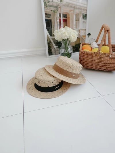 韓國 UNI 初夏俐落圓形帽平頂草帽7