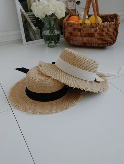 韓國 UNI 初夏蝴蝶結圓形帽平頂草帽6
