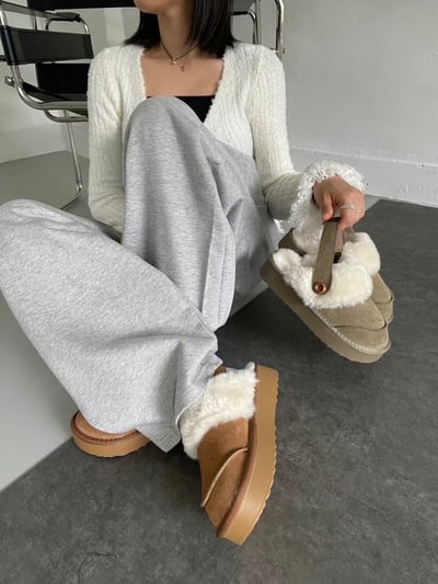 韓國PLA可愛絨毛小毛怪涼鞋雪靴9