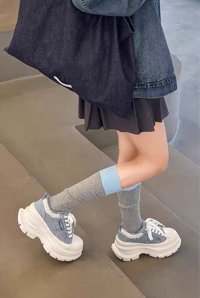 韓國 AL 六公分弧刀牛仔單寧厚底板鞋 (男女)12