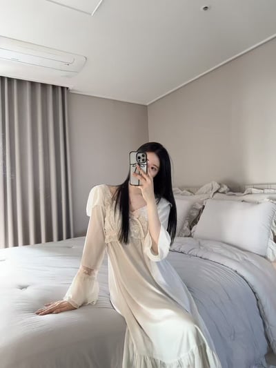 韓國 LUNA 法式奶油拼接公主袖洋裝睡衣3