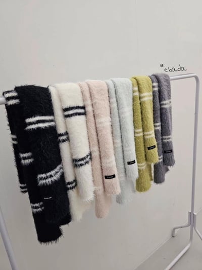 正韓EBA條紋絨毛針織圍巾8