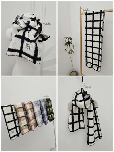 正韓EBA泰迪絨毛格紋圍巾4