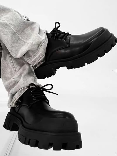 韓國 AL | 全素弧線包邊鋸齒增高皮鞋7