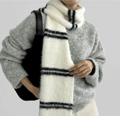 正韓EBA條紋絨毛針織圍巾1
