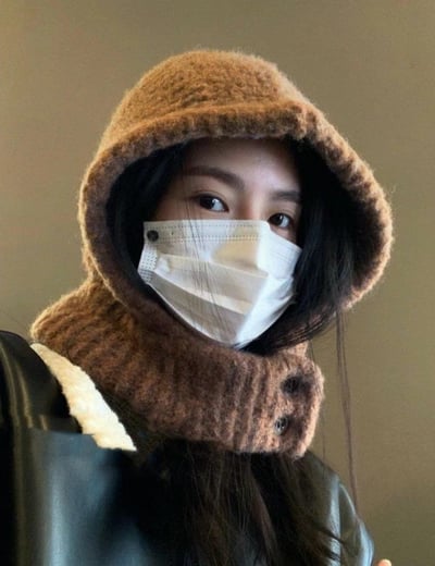 正韓EBA純色針織連帽圍巾11