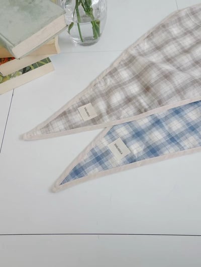 韓國 UNI 奶系野餐格紋頭巾絲巾8