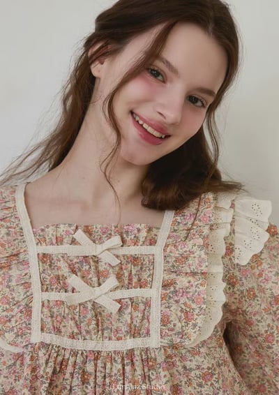 韓國 LUNA 歐風復古鄉野碎花長袖套裝睡衣2