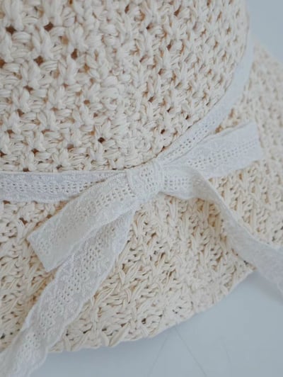 韓國 UNI 初夏編織簍空蝴蝶結圓形帽草帽漁夫帽6