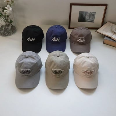 韓國UNI  復古仿舊幸運刺繡不收邊棒球帽3