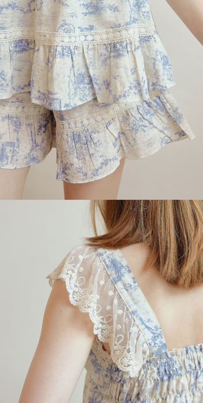 韓國 LUNA 南洋度假蕾絲兩件式短褲情侶睡衣12