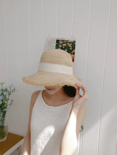 韓國 UNI 初夏不收邊蝴蝶結圓形帽草帽2