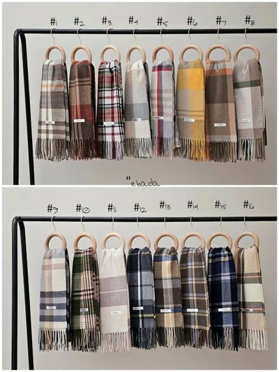 正韓EBA英倫格紋流蘇針織圍巾14