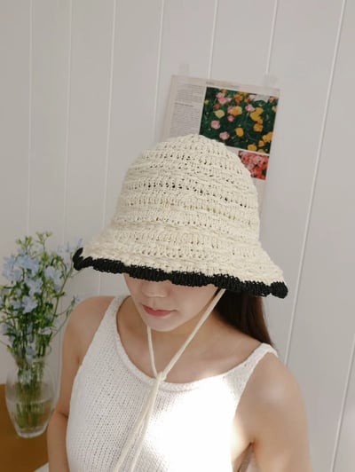韓國 UNI 度假撞色編織綁繩防曬漁夫帽1