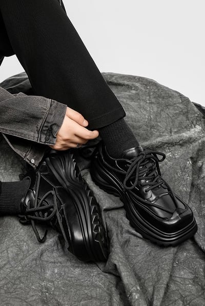 韓國 AL | 小眾原創方頭雙繩編織情侶厚底皮鞋5