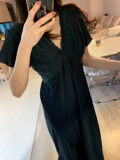 韓國 LUNA 法式類雪紡深V洋裝睡衣6