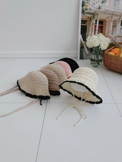 韓國 UNI 度假撞色編織綁繩防曬漁夫帽4