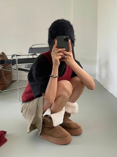 韓國PLA兩穿式下翻長筒絨毛雪靴9