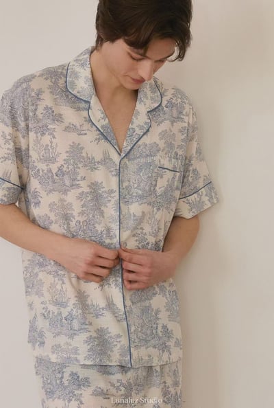 韓國 LUNA 南洋度假蕾絲兩件式短褲男生睡衣5