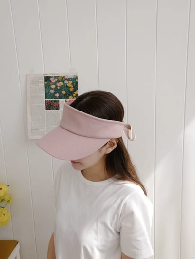 韓國 UNI 淑女撞色絲帶半罩遮陽帽2