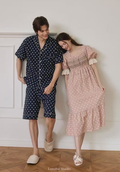 韓國 LUNA 法式點點公主袖男女情侶睡衣4