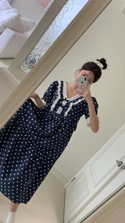 韓國 LUNA 法式浪漫碎花蕾絲長裙套裝睡衣7