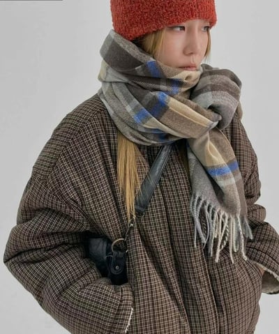 正韓EBA英倫格紋流蘇針織圍巾2