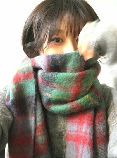 正韓EBA彩虹格子針織圍巾 ( 20%羊毛)10