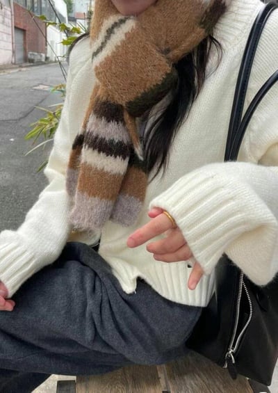 正韓EBA學院風撞色條紋圍巾 ( 8%羊毛 )12