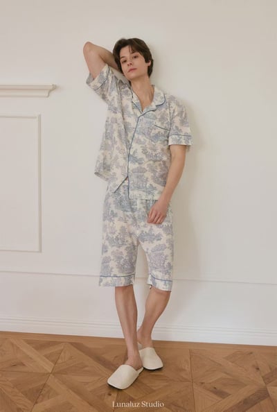 韓國 LUNA 南洋度假蕾絲兩件式短褲男生睡衣4