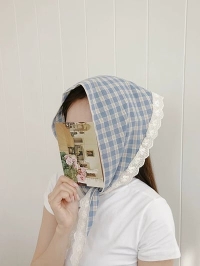 韓國 UNI 奶系野餐格紋頭巾絲巾3