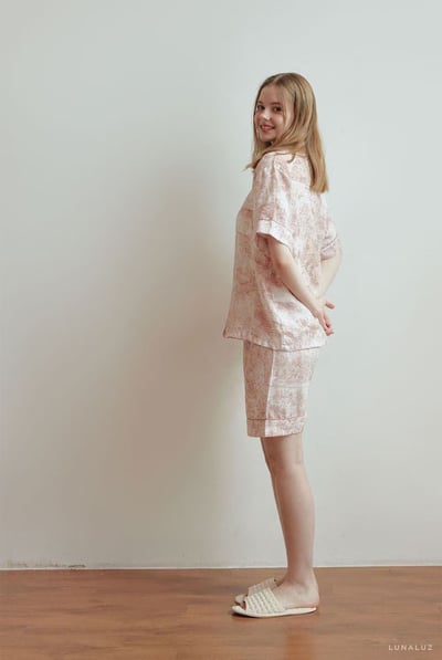 韓國 LUNA 歐風粉色復古莊園短褲套裝睡衣5