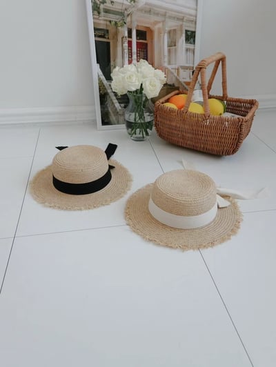 韓國 UNI 初夏蝴蝶結圓形帽平頂草帽7